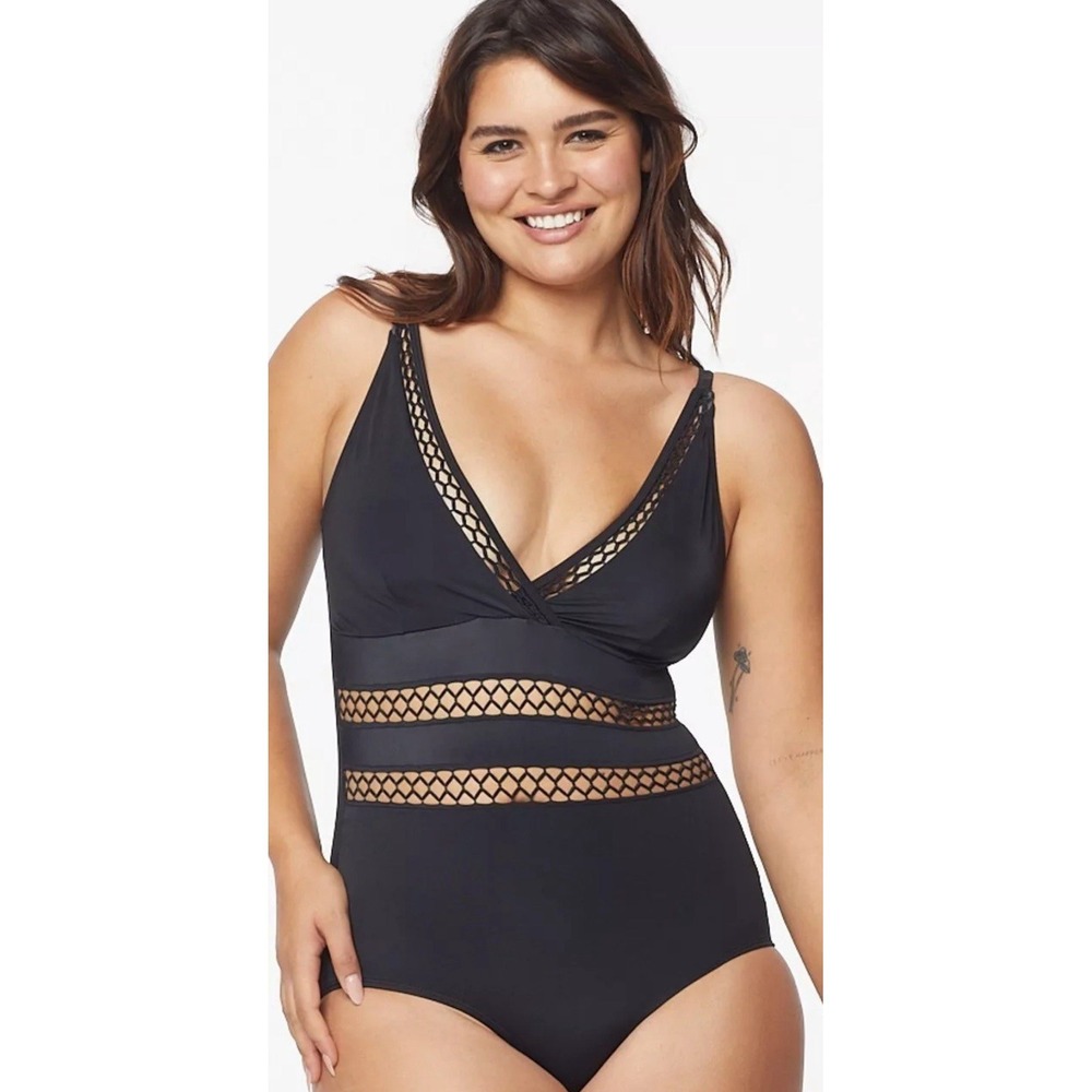 NEW Orig$139 Ruby Ribbon BLACK St Tropez One Piece Swim Bathing Suit 16 NWT